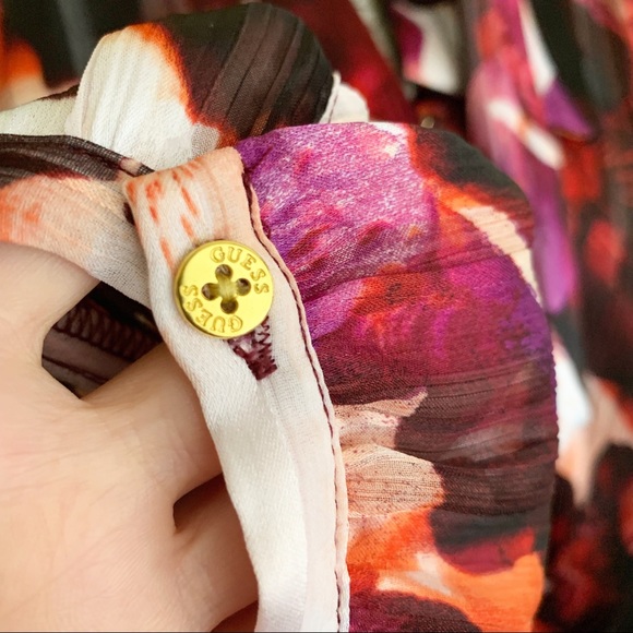GUESS floral neck tie blouse S-M - Picture 7 of 9